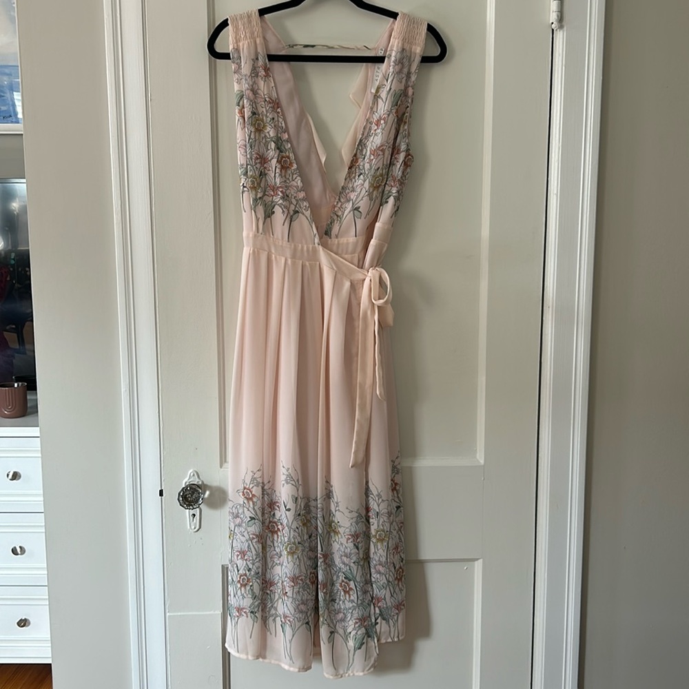 Astr Floral Embroidered Midi Dress - Pink